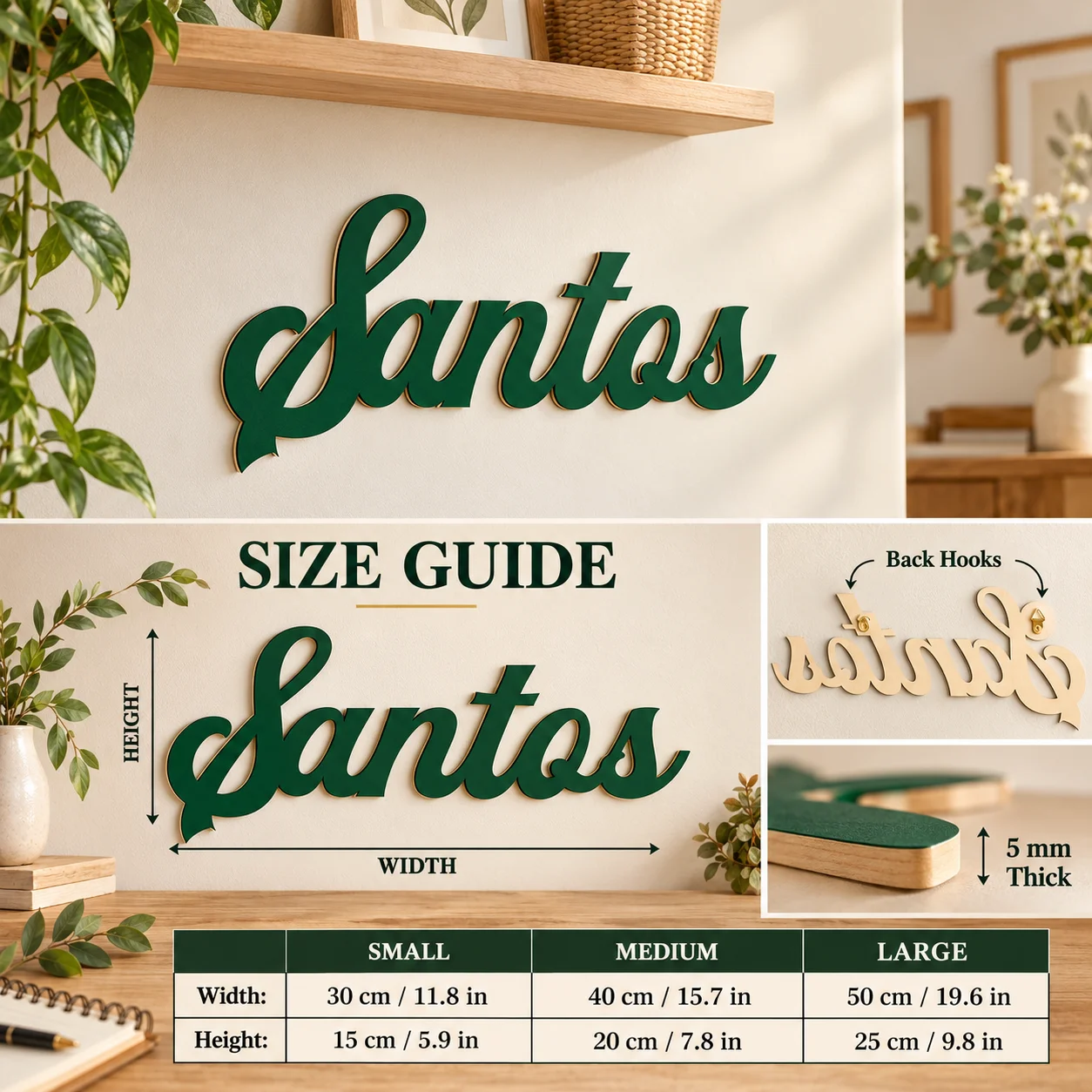 Custom Wooden Name Sign Personalized Wood Letters Single Layer Wood Wall Decor with Gold Hooks for Nursery Bedroom Wedding Gifts