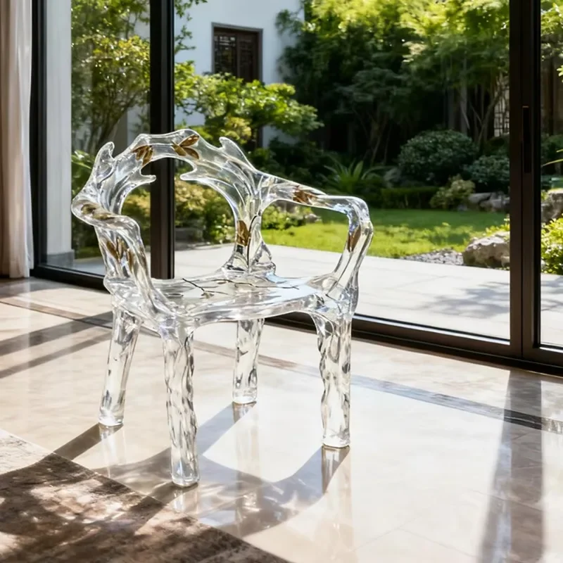 Light luxury platinum crystal transparent acrylic water drop leaf chair glacier coffee table
