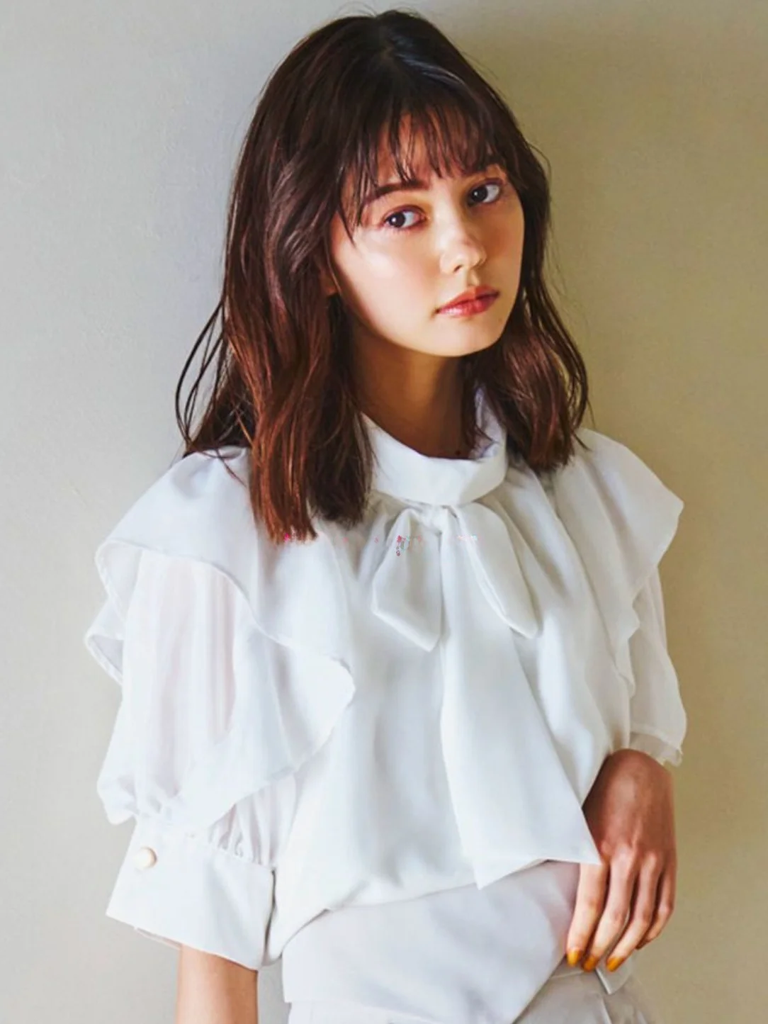 

Pure round Collar Knot Hem European Organza Shirt Japanese Style Sweet Flavor Regular Sleeve Length Polyester Fiber