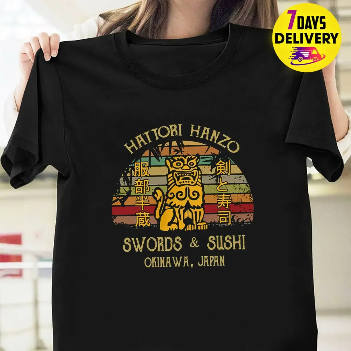 

Крутая винтажная футболка Hattori Hanzo Swords & Sushi Okinawa, черная футболка размера S-3XL