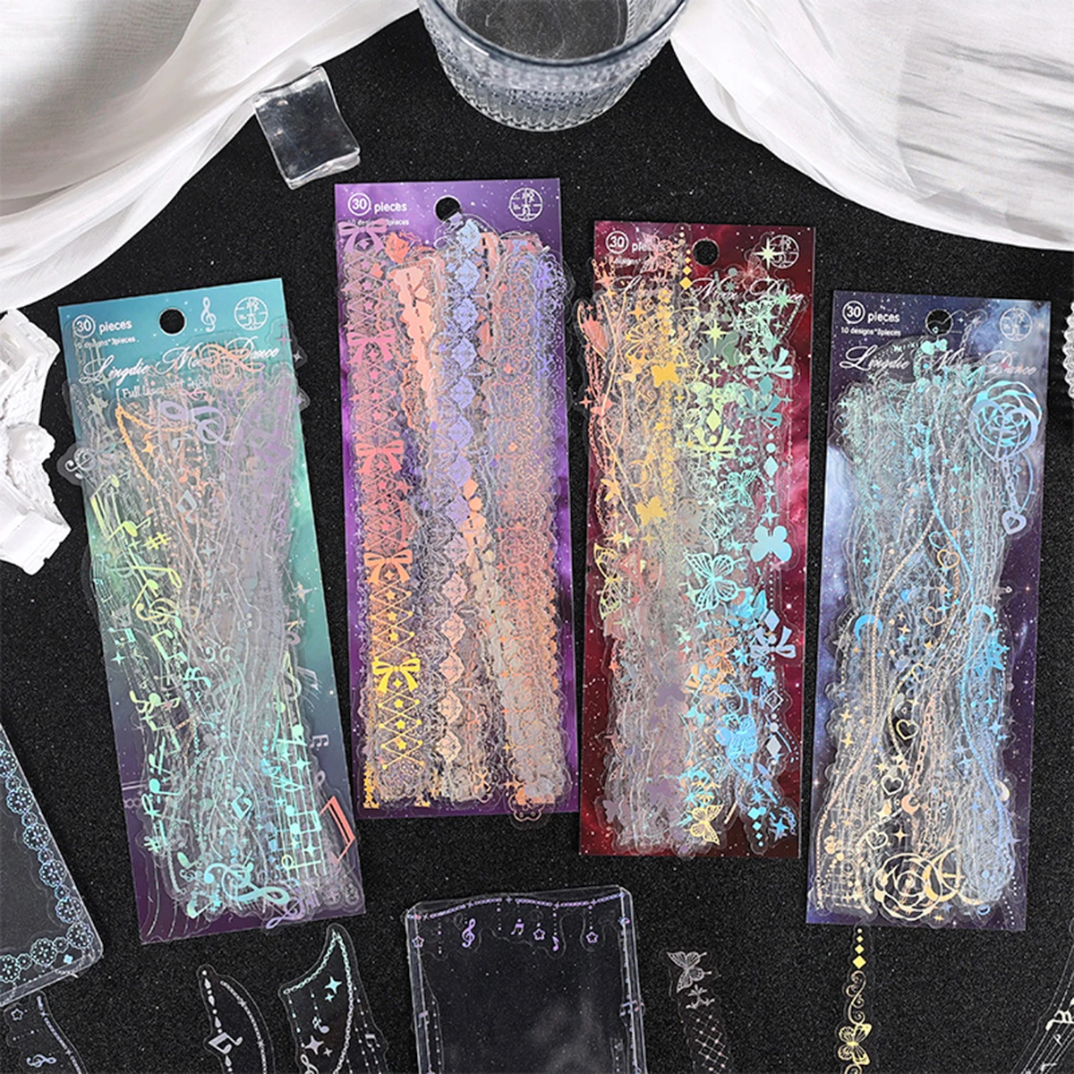 

120pcs Lace Embroidery Stickers,Holographic Sparkle,DIY Scrapbook,Greeting Card, Photo Frame Decorations,Waterproof PET