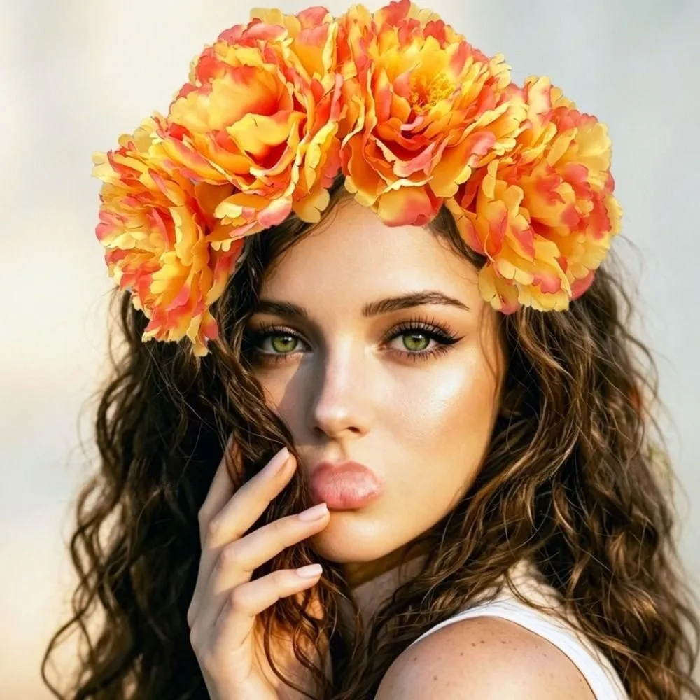 Simulated Flower Floral Garland Headband Rose Headpiece Gorgeous Design Artificial Flower Crown Elegant Romantic Style