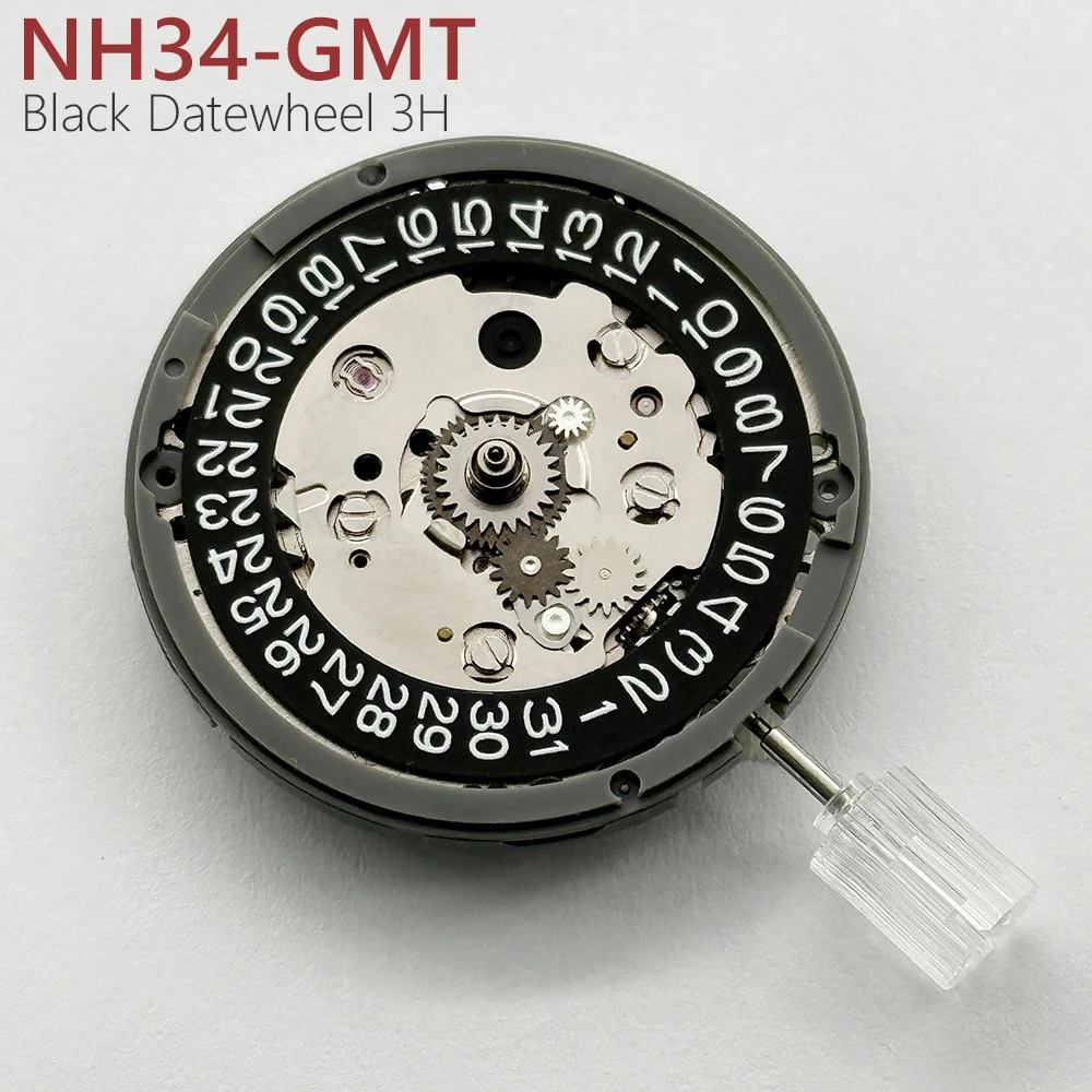 GMT NH34 mouvement mécanique automatique noir 3H roue de date haute précision 24 bijoux NH34A 4R34 24H main fonction GMT