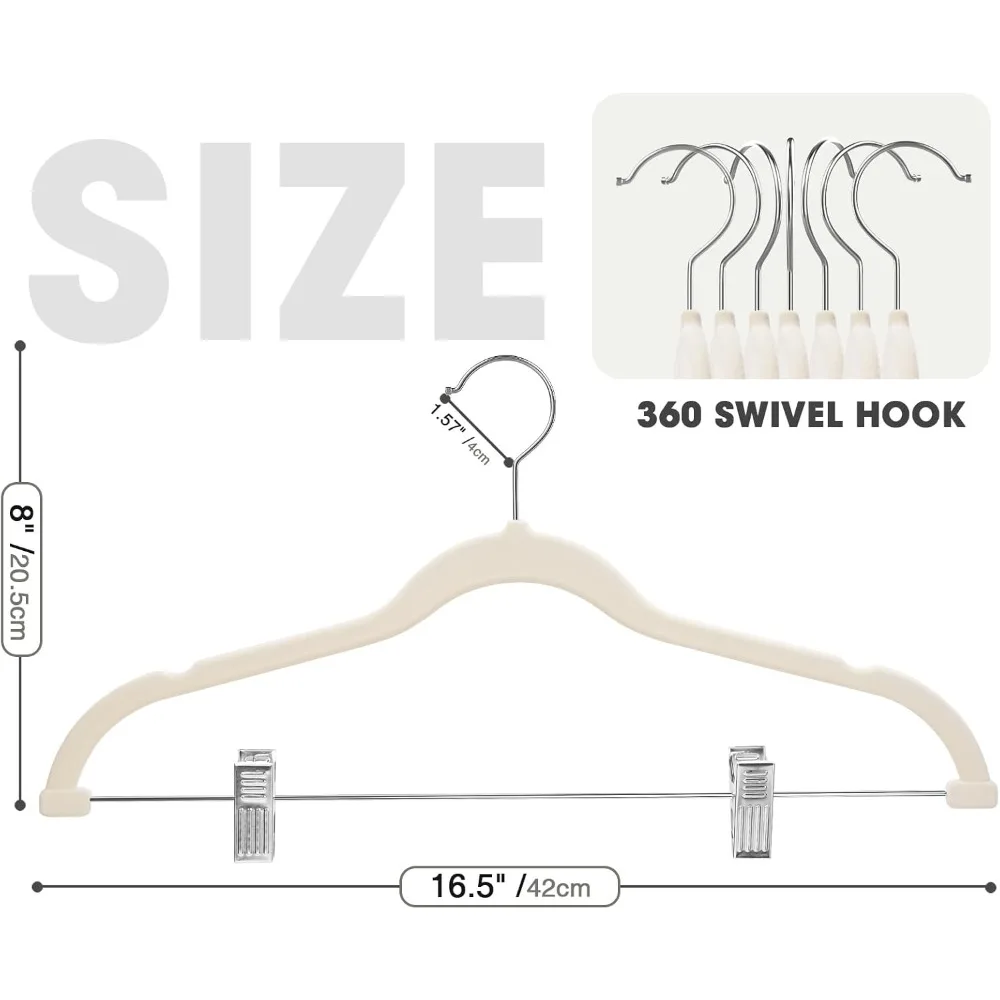 

36-Pack Beige Velvet Hangers,Pants Hangers with Clips Adjustable,Felt Hangers,Heavy-Duty,Non-Slip,Space Saving