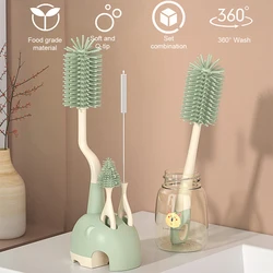 Baby Bottle Silicone Brushes Set with Stand Milk Bottle 360 Degree Straw Brush Portable Adults Mugs Washing Kit Household