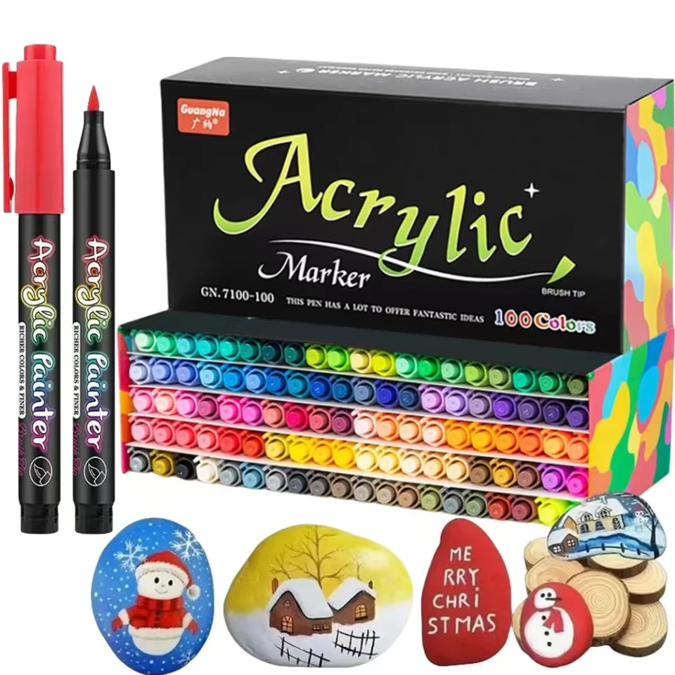 GuangNa100 Colors Acrylic Color Soft Head Markers Painted Wood Ceramic Festival DIY Box Gfit Marker Set Festival Art Supply