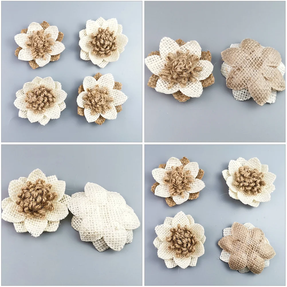 

6pcs Jute Rope Flowers Vintage Decor Accessories Bridal Rustic Wedding Party Crafts Natural Burlap Colors Environmental
