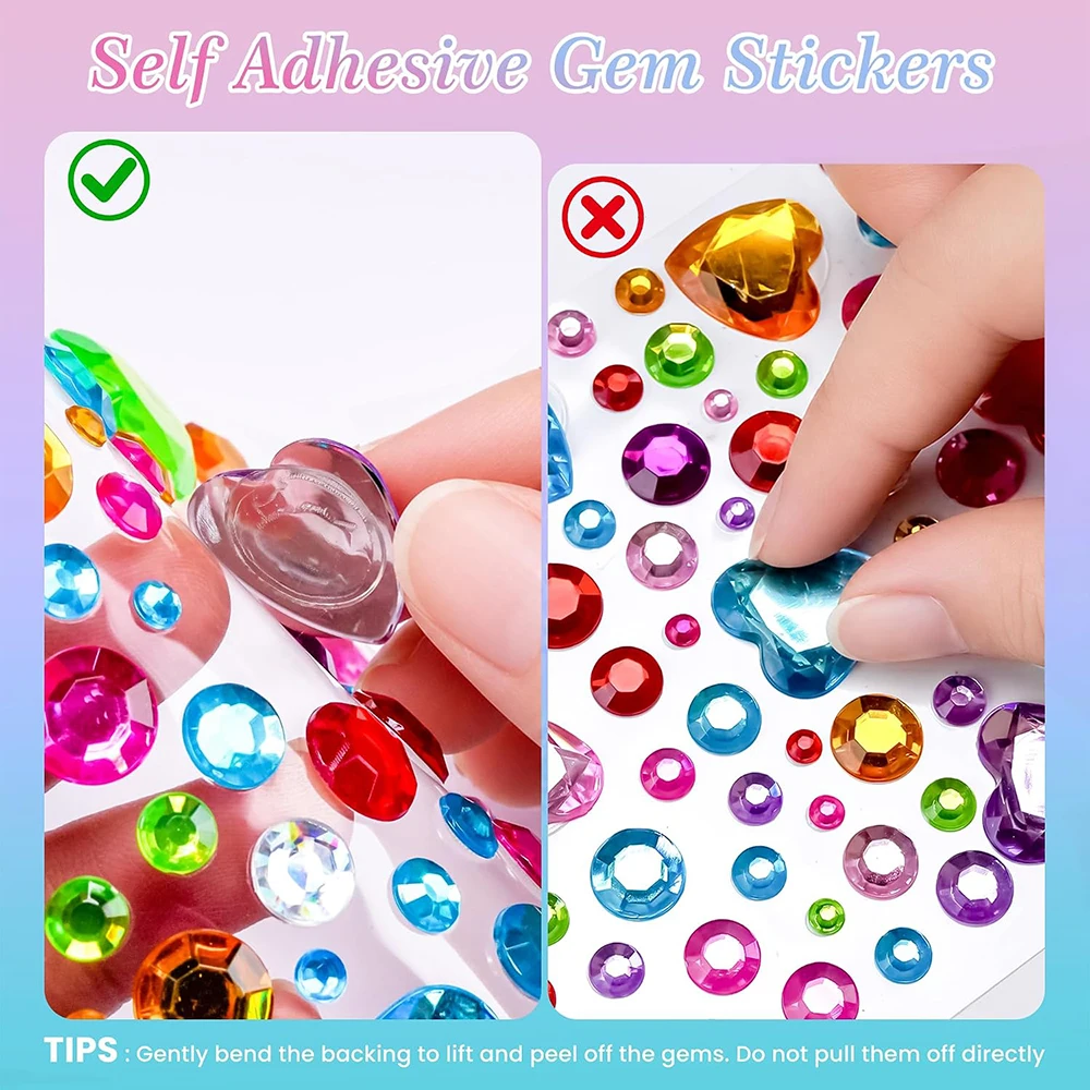 3514 Stück Selbstklebende Strass-Edelstein-Aufkleber, 10 Blätter, Verschiedene Formen, Acryl-Glitzer-Juwelen-Aufkleber, Bling-Charms für Gesichts-DIY-Bastelarbeiten – Detail 4