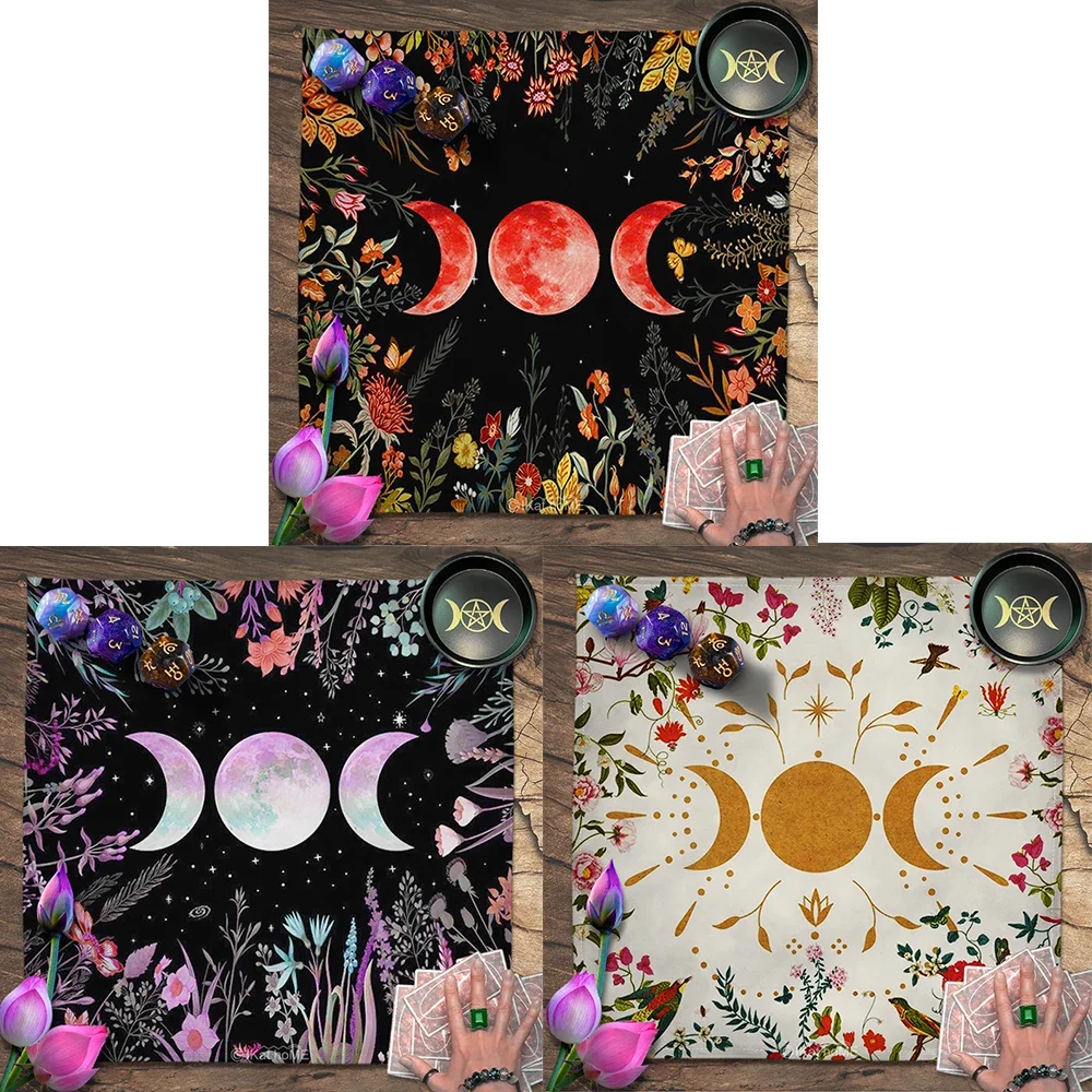 Moon Phase Altar Butaro Card Tablecloth Reading Artifact  Mat Divination Witchcraft Celestial Flower Home