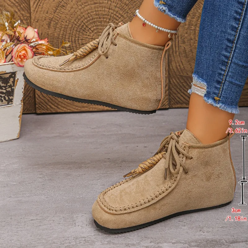 

Women Ankle Shoes Flats Platform Round-toed Women Boots Autumn Winter Casual Lace Up Walking Sport Running Suede Zapatos Mujer