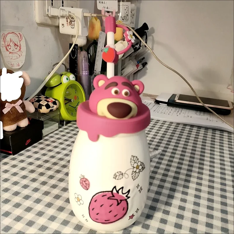 Tasse en céramique série Lots-o-Huggin Bear, tasse à café en paille, jus de dessin animé, tasse d'eau chaude, jouet, cadeau de noël