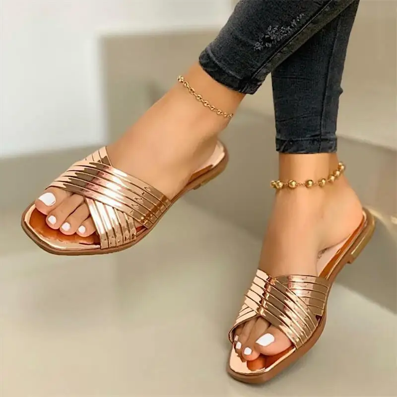 Plus Size Ladies Slippers Women Fashion Cross Sandals 2023 New Summer Women Shoes Outdoor Flat Sandals Slippers Sandalias Mujer