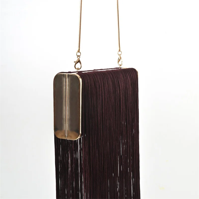 New Long Tassel Handmade Evening Clutch Bag,Women Luxury Metal Frame Wedding Party Purses Chain Shoulder Crossbody Bag