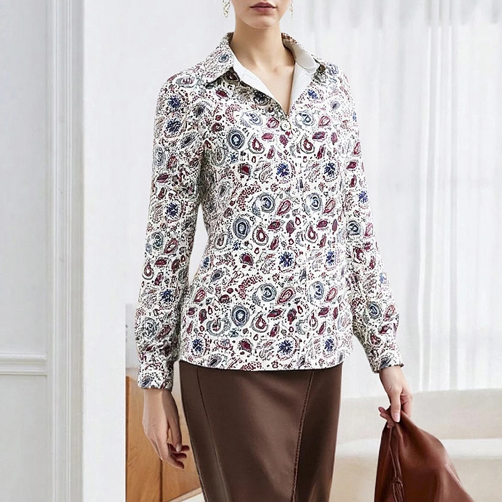 

Mia Muse Select Autumn Shirts 2025 Women's Comfortable Full Print Long Sleeve Shirt Collar Fitting Slim Vacation Shirts