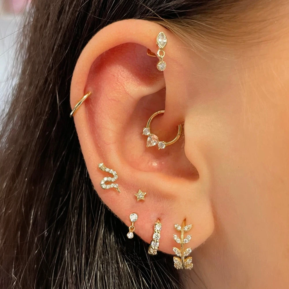 Daith 여성용 귀고리 피어싱 귀걸이, 스테인리스 스틸, 골드 컬러, 별 뱀, 이주 나선, 중격 피어싱, 2024, 1 개