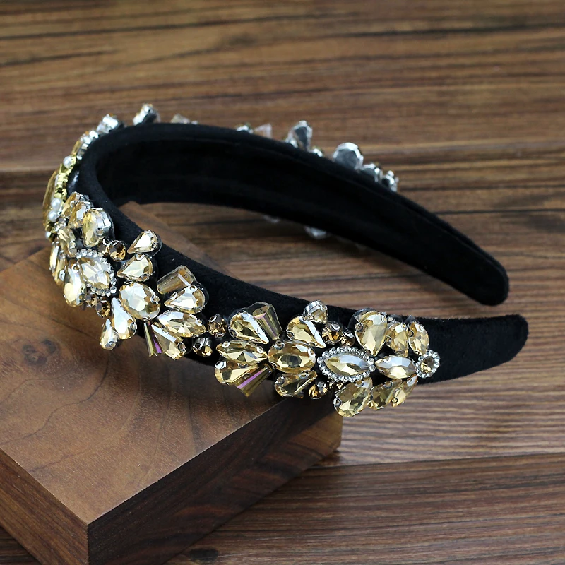 cute hair accessories gold color shiny crystal pearl baroque headbands rhinestone women hairbands for wedding party