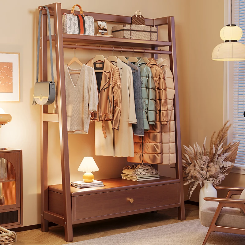 

Solid Wood Vintage Coat Racks Bedroom Balcony Minimalist Floor Coat Racks Mirror Modern Tendedero Ropa Plegable Furniture