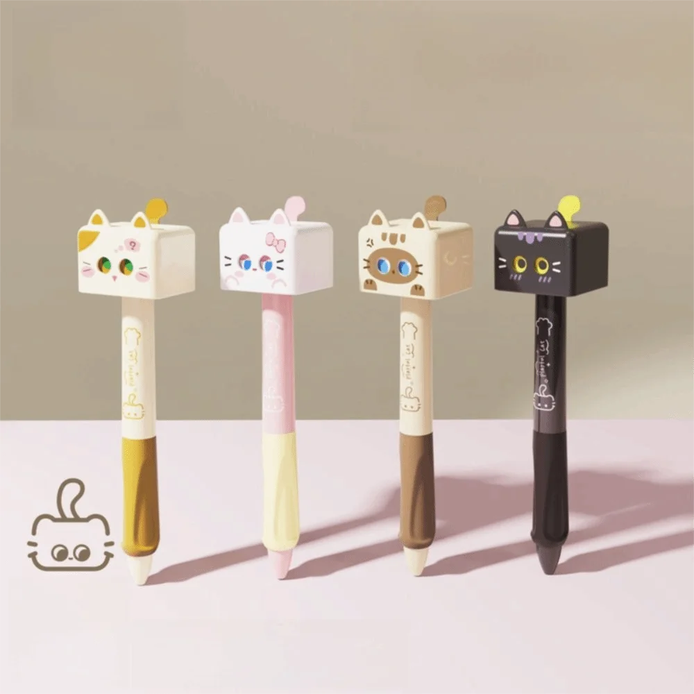 4Pcs/box Cute Cat Gel Pen 0.5mm Black Ink Stress Relief Ballpoint Pen Smooth Quick Drying Neutral Pen School Office