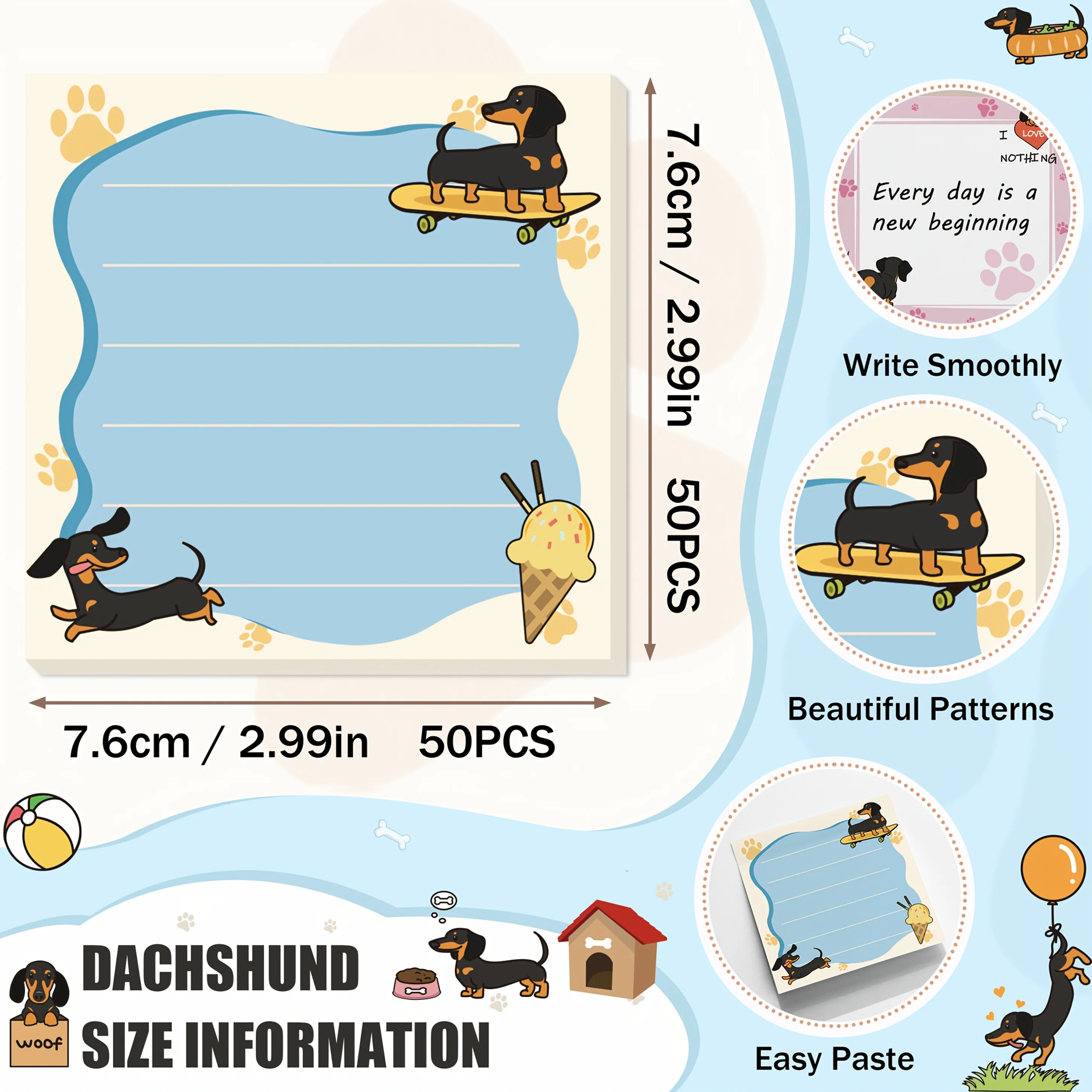 9 bezaubernde Haftnotizen mit deutschem Schäferhund – 3 x 3 selbstklebende Unterlage, 450 Blatt, 9 einzigartige Cartoon-Hunde-Designs – Detail 3