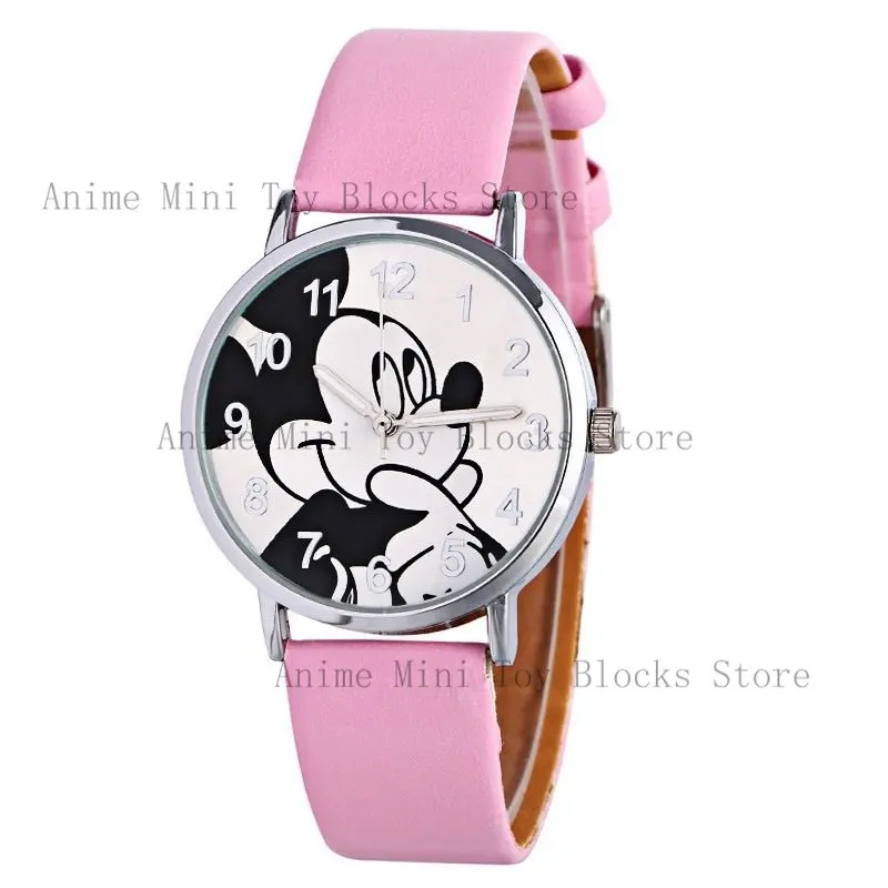 Disney Mickey Children\'s Watch Anime action figure Mickey Mouse PU Belt Pointer Digital Quartz watches for kids present