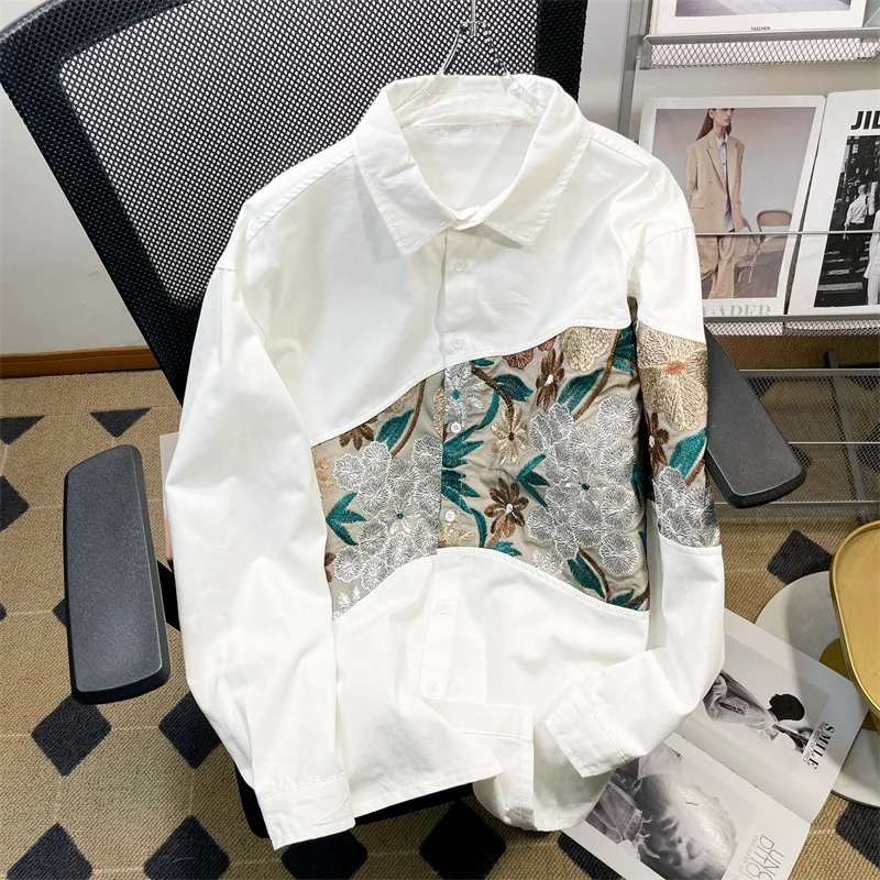 

Autumn plus Size 300 Pounds Patchwork Men's Casual Long Sleeve Shirt Loose Fitting High Street Trend Outerwear Jacket