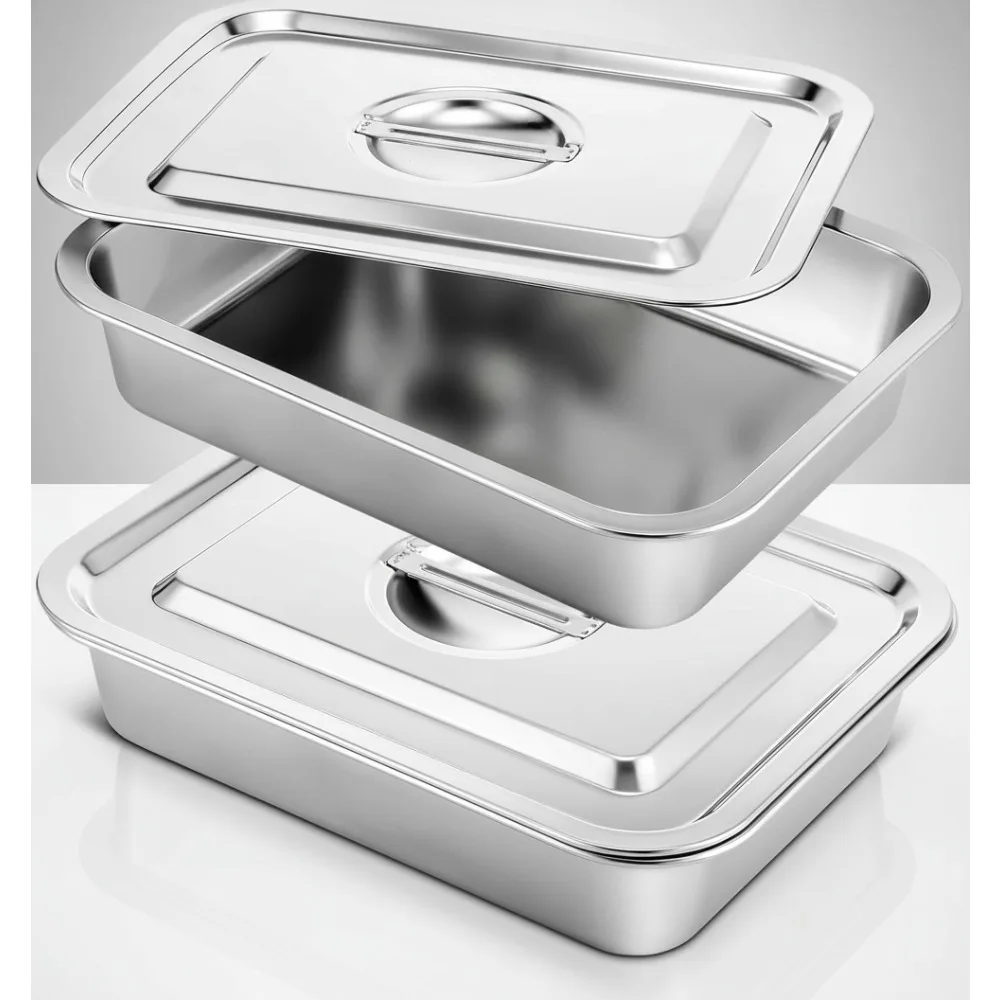 

2 Sets Stainless Steel Lasagna Baking Pan with Lid, 11x14.2 Inch Large Nonstick Roasting Dish for Family Cooking