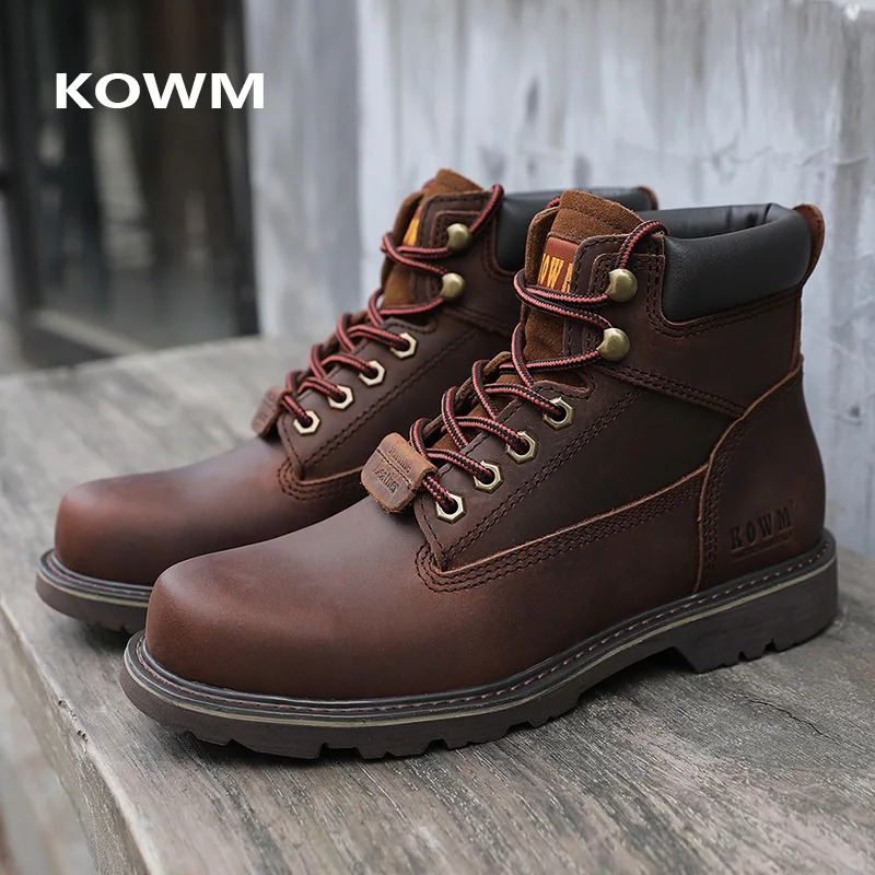 KOWM Cowhide Hiking Shoes Men Waterproof Male Tactical Hunting Boots Desert Combat Ankle Boots Motorcycle boots travel sneakers