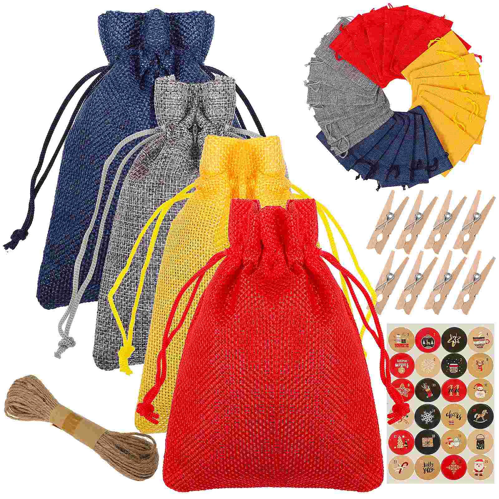 

Christmas Burlap Gift Bag Set (24pcs) Drawstring Bags Sacks For Gifts Santa Cloth Storage