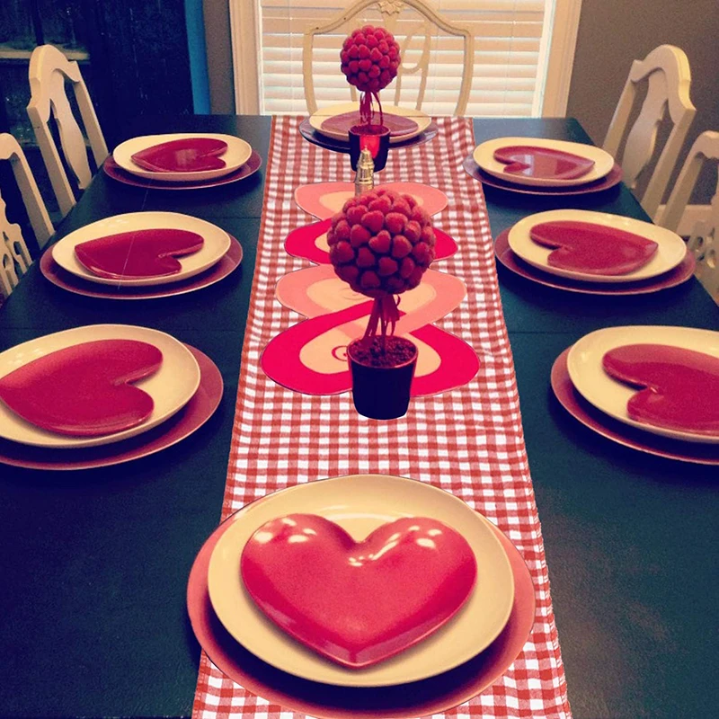 Red and White Checkered Table Runner Polyester Cotton Plaid Wedding Table Decoration for Kitchen Dinner Birthday Party Christmas