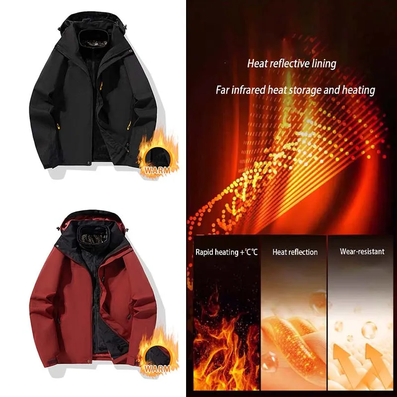 Winter Men Outdoor Waterproof 3-in-1 Hiking Jacket Women Windproof Windbreaker Outdoor Camping Sports Antifouling Warm Jacket