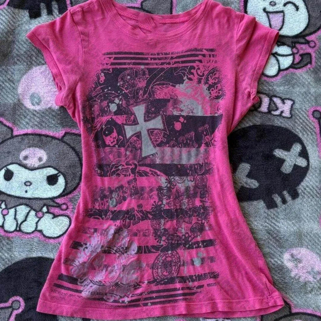 Cheap Tops Grunge Clothes for Women Graphic T Shirts 90s Vintage Clothes Baby Tees Y2k Top Shoujo Girl Style Goth Emo Kpop Shirt