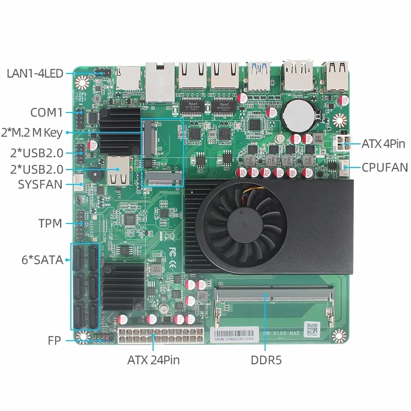 Intel N100 Firewall ITX Mainboard 1*10G 2*i226-V 2.5G 3LAN 6-Bay NAS Motherboar 6*SATA3.0 2*M.2 NVMe 1*DDR5 4800MHz Soft Router