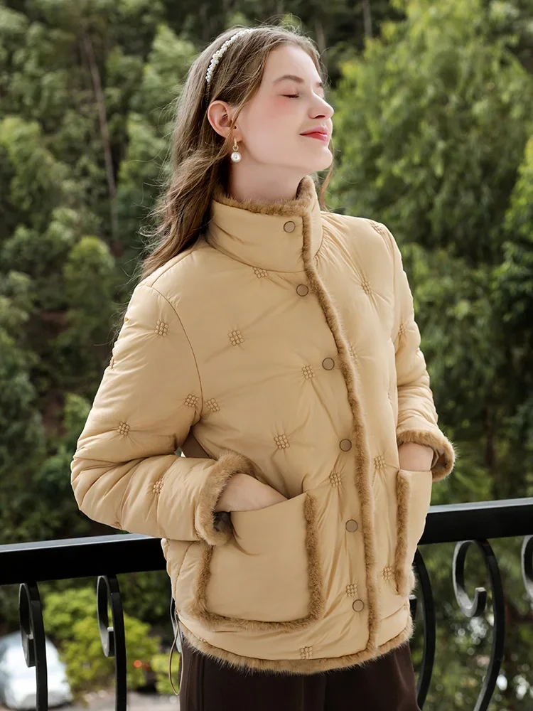 I BELIEVE YOU 2024 Winter Women's Khaki Turtleneck Thickened Warm Plush Edge Cotton Jacket Fashion Warm Pockets Coats 2244155884