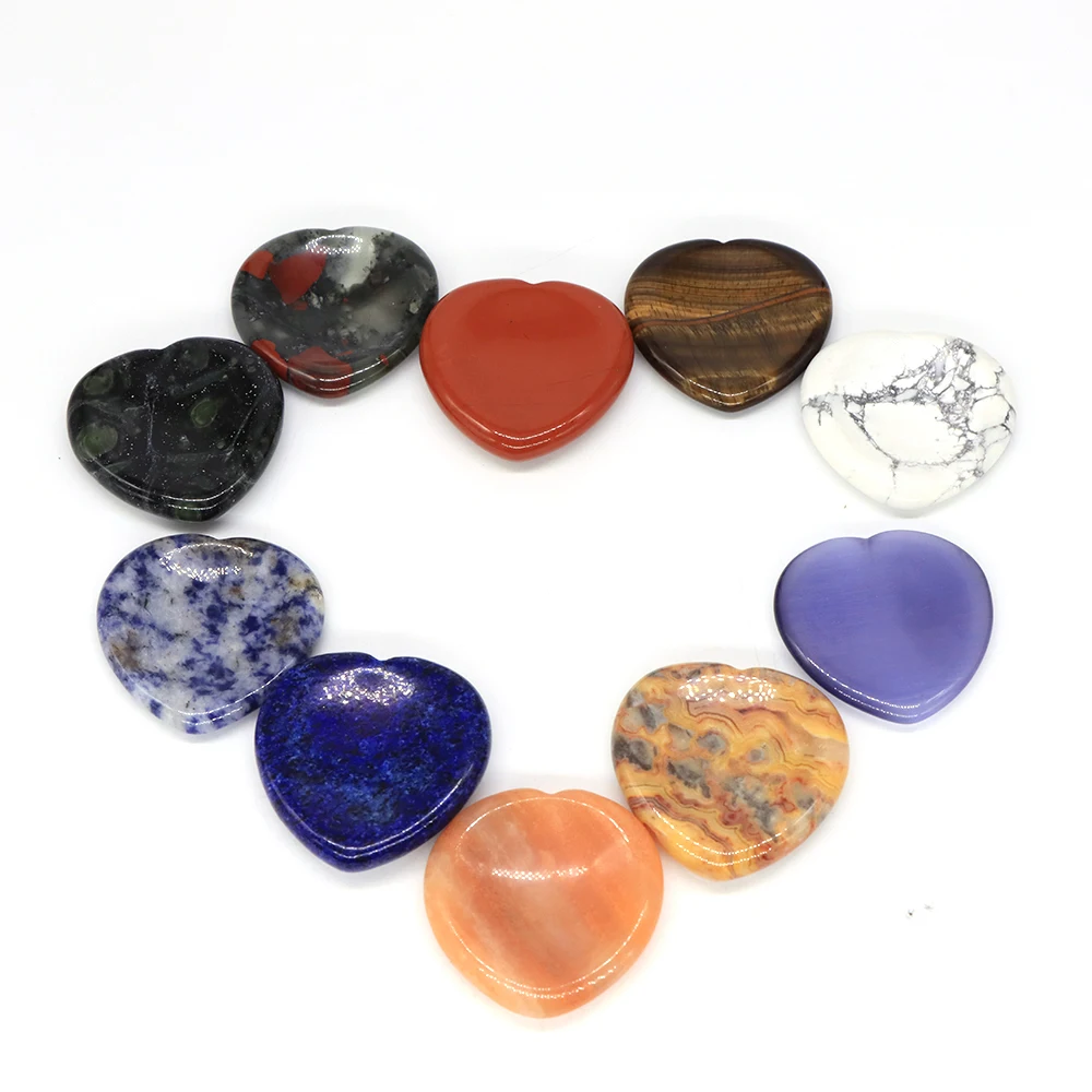 40mm Heart-shaped Thumb Carved Worry Stone Reiki Therapy Healing Crystal Massage Natural Gemstone Bulk Handmade Gems Wholesale