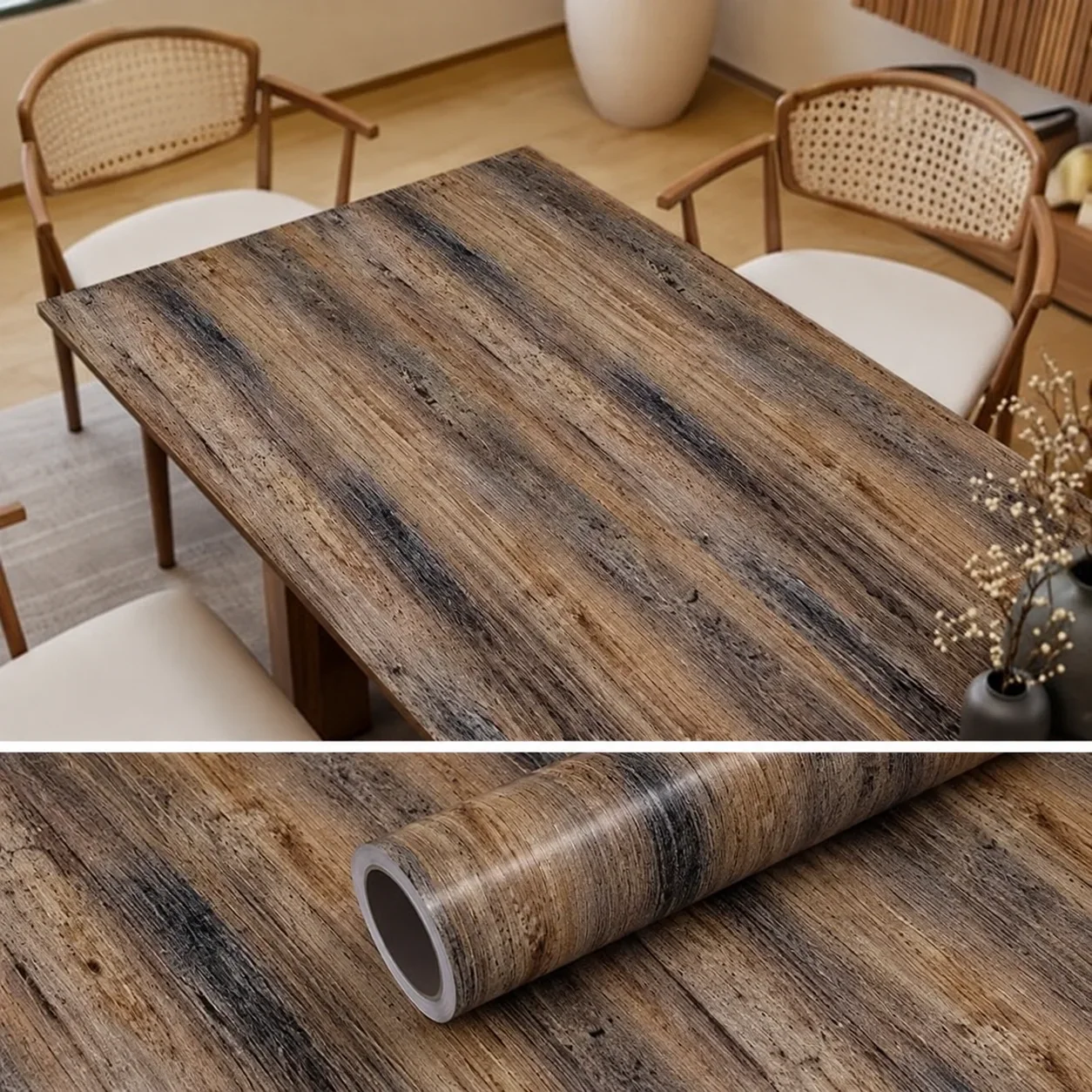Ebony-Grain Wallpaper Features An Oil-Resistant Easy-To-Clean PVC Film Suitable For Refurbishing Cabinet Countertops.
