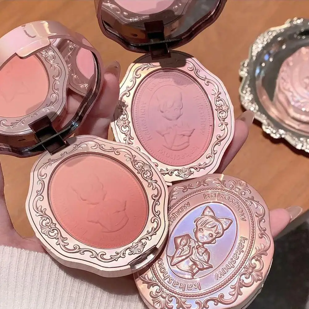 Girl Embossed Gradient Powder Blusher Ultra Fine Natural Nude Peach Rouge Lively Cheek Tone Lasting Daily Face Brighten Makeup
