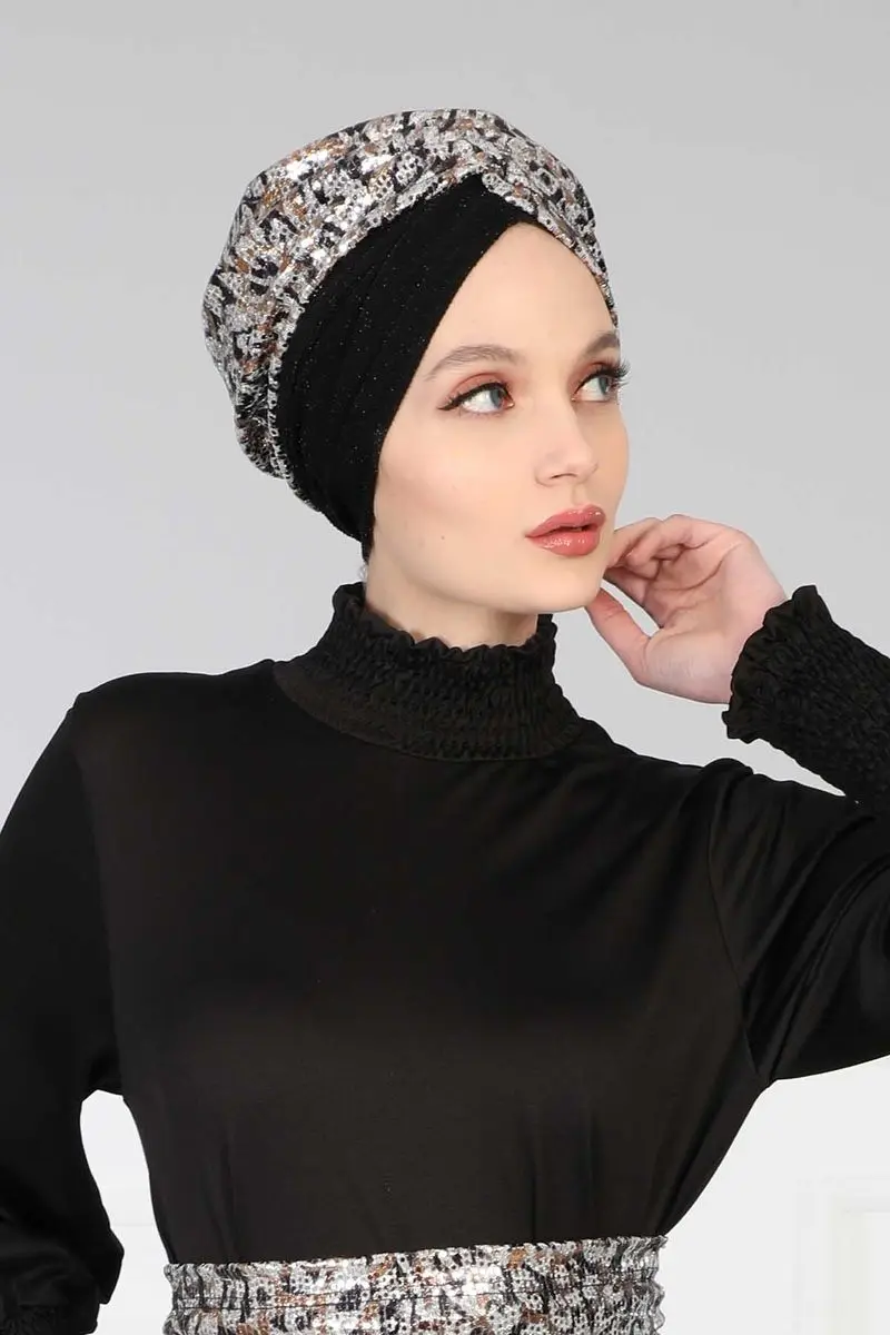 Hijab Bone sequined Buzy gray coffee