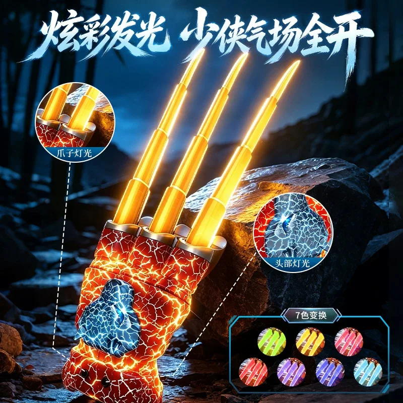 Halloween Cosplay Retractable Beast Claw Glove, LED Crack Lighting Handwear, Decompression Toy Birthday Present