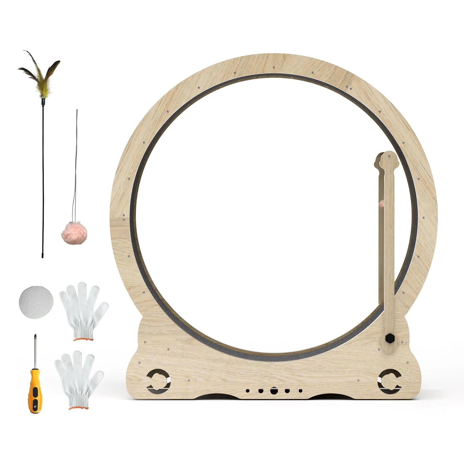 Factory Wholesale Natural Wood Color Indoor Cat Treadmill Indoor Cat Exercise Wheel With Teasing Device Running Track