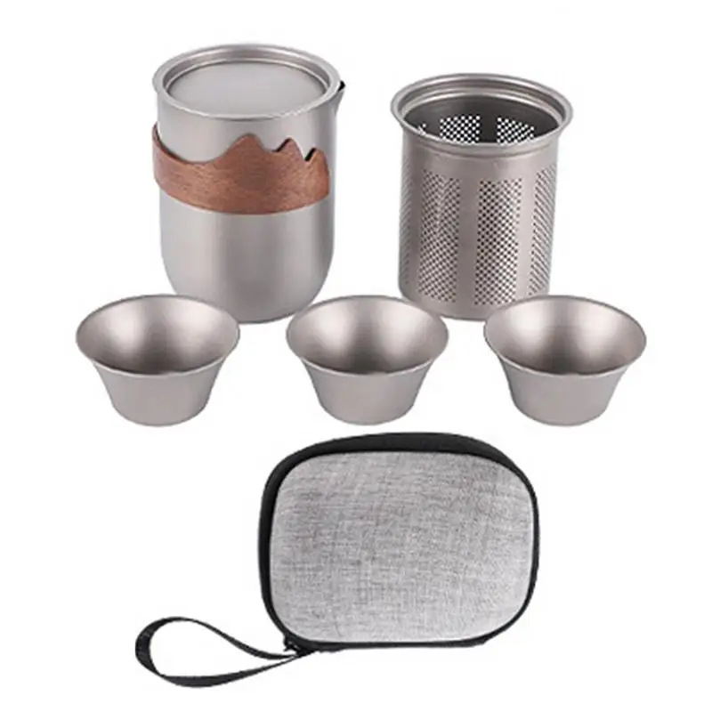 

Thous Winds Tea Ceremony Titanium Outdoor Camping Tableware Set Coffee Pot Tea Kettle Kitchen Equipment Travel Cooking Set for