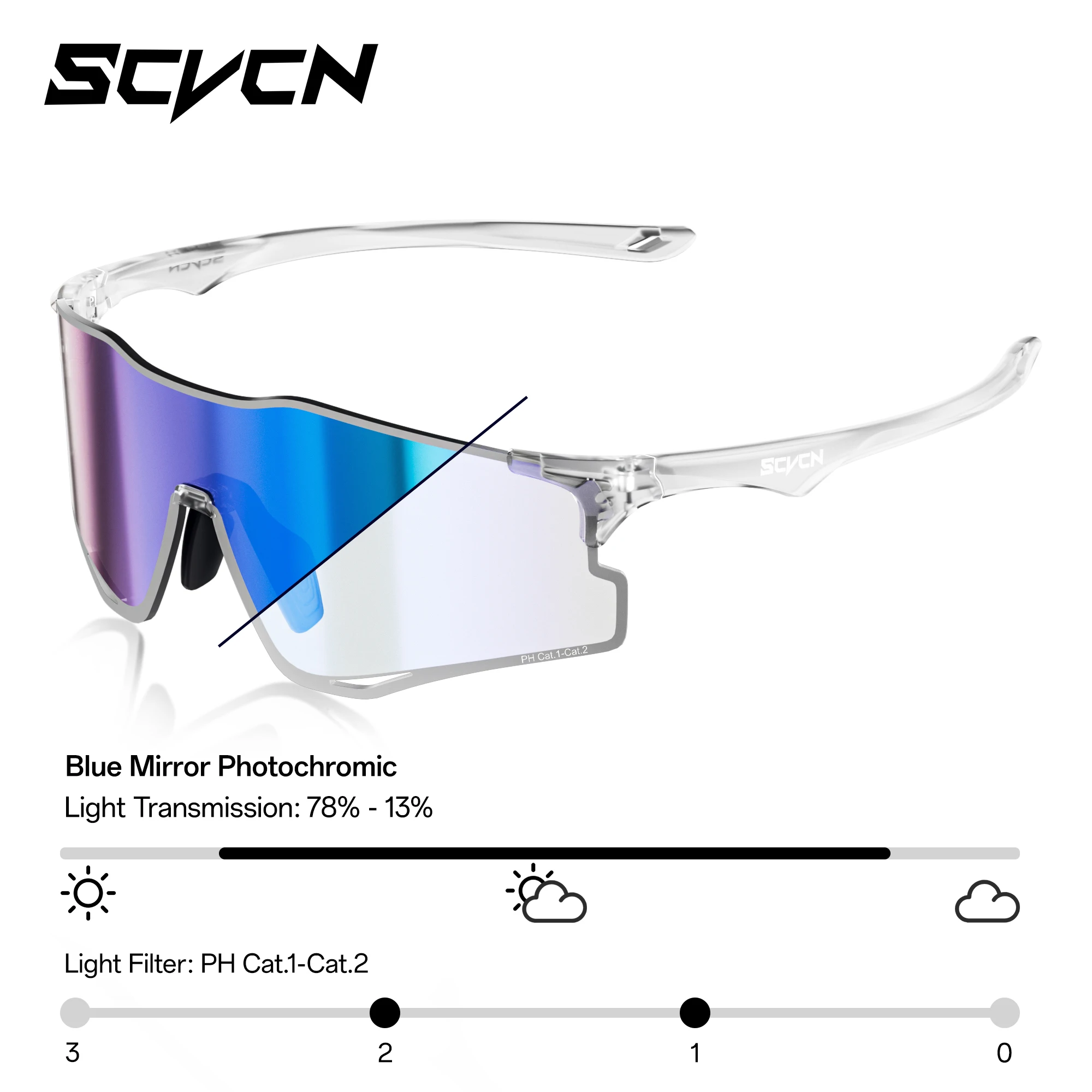 SCVCN Outdoor Photochromatische Laufsonnenbrille für Herren und Damen, Marathon, ultraleichte Brille, Sport, Radfahren, Rennrad, UV400-Schutz, winddicht, schwereloses Tragegefühl, neu