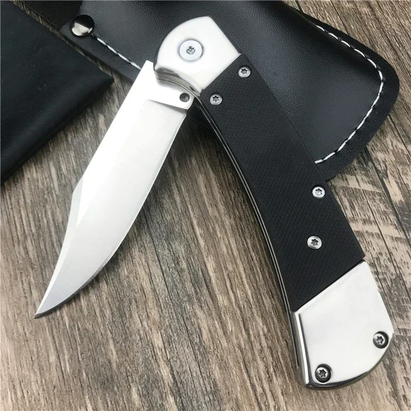 AU TO Folding Pocket Knife 440C Blade G10 Handle Tactical EDC Knife Survival Camping Bushcraft Knife with Sheath