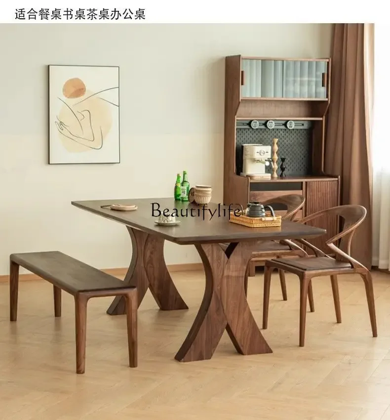 

ld14 New black walnut dining table log eating table household dining table rectangle