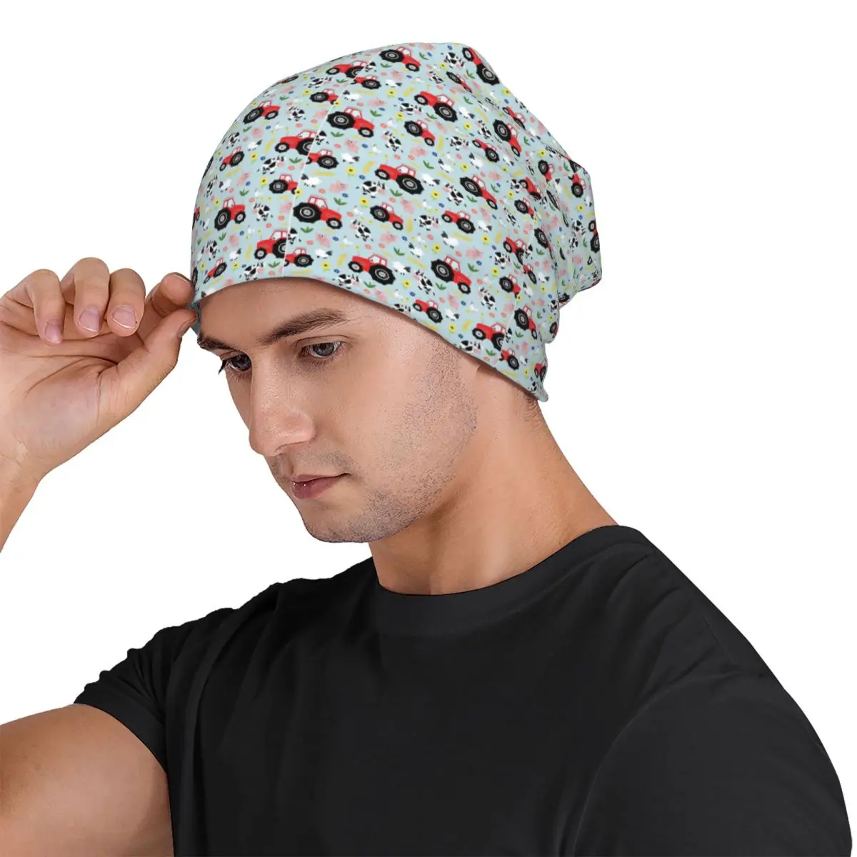 Cute Kids Red Tractor Farm Animal Pattern Men Women Adult Beanies Caps Knitting Bonnet Hat Warm Autumn Winter Skullies Hats