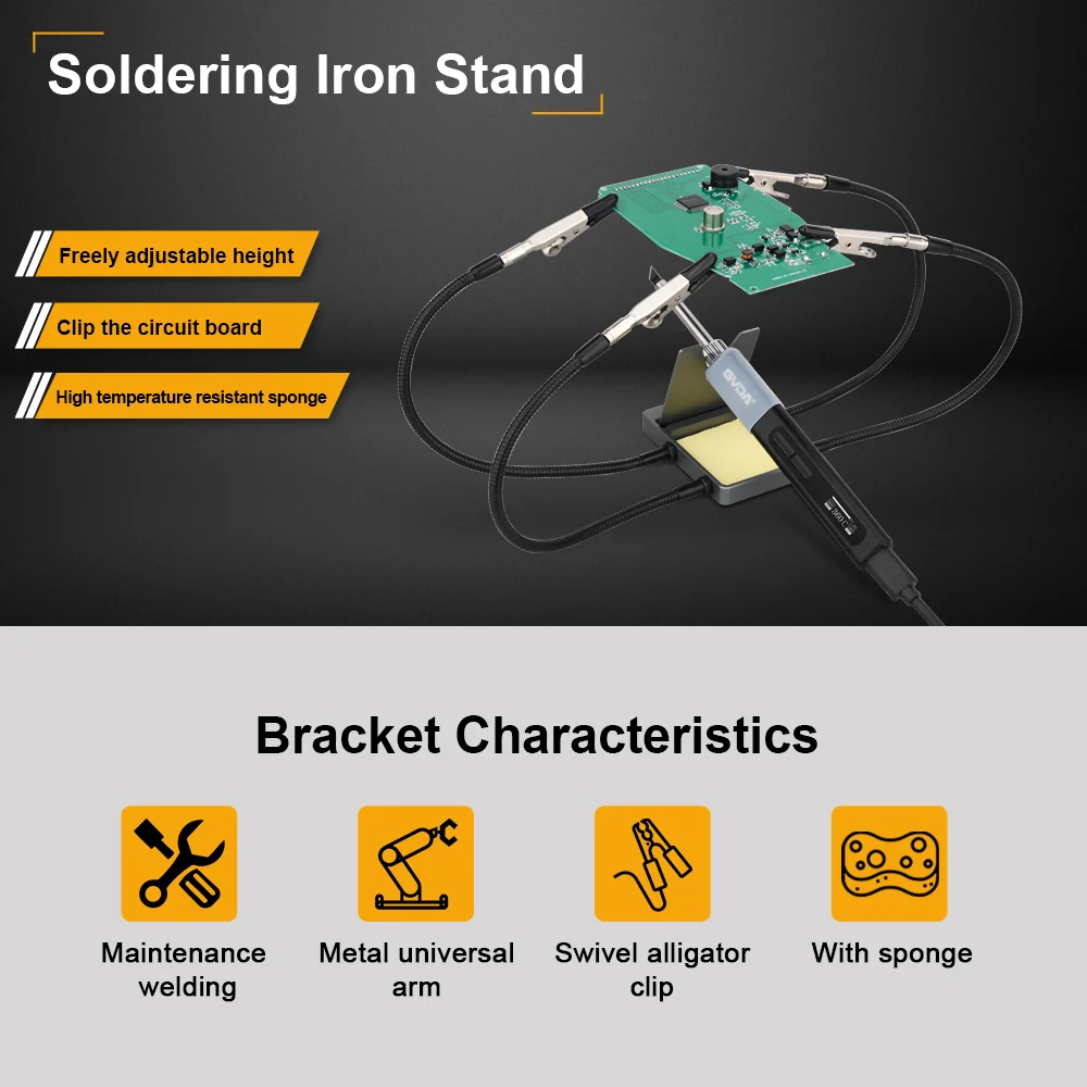 GVDA GD300 Soldering Iron Stand Soldering Holder for Soldering Iron Tips Circuit Board Bracket with Flexible Arm Cleaning Sponge