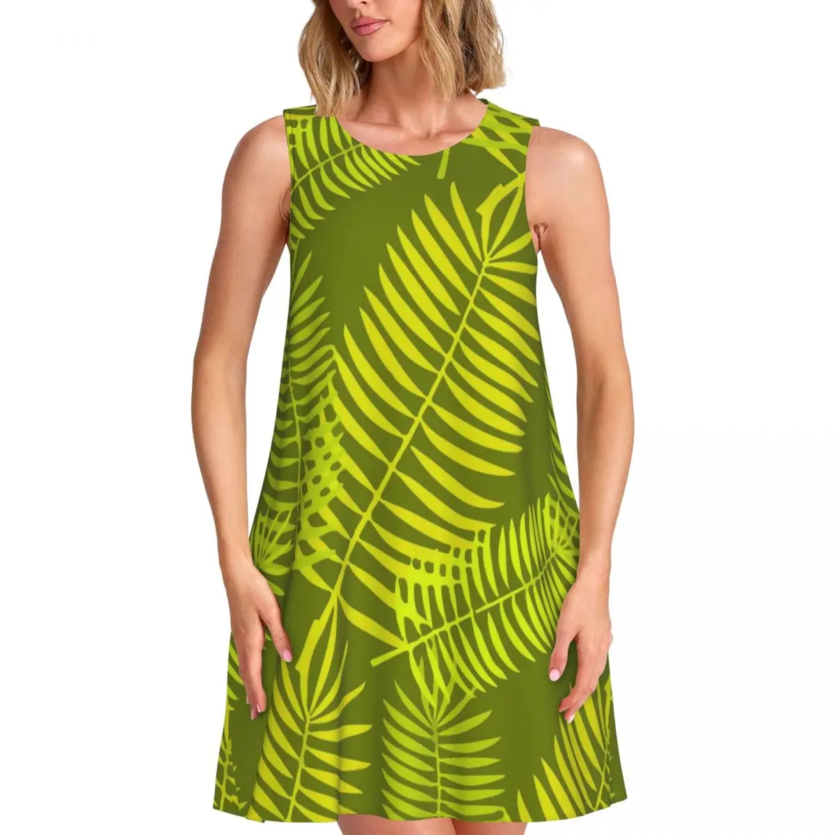 Moss Print Casual Dress Tropical Palm Trees Simple Dresses Sleeveless Sexy Dress Wholesale O Neck Woman Pattern Vestido
