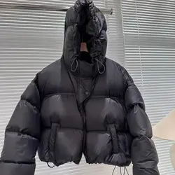 2023 New Winter Jacket Women Knitted Patchwork Hooded Parka Thickened Warm Puffer Jacket Warm Cotton-padded Coat Down Cotton