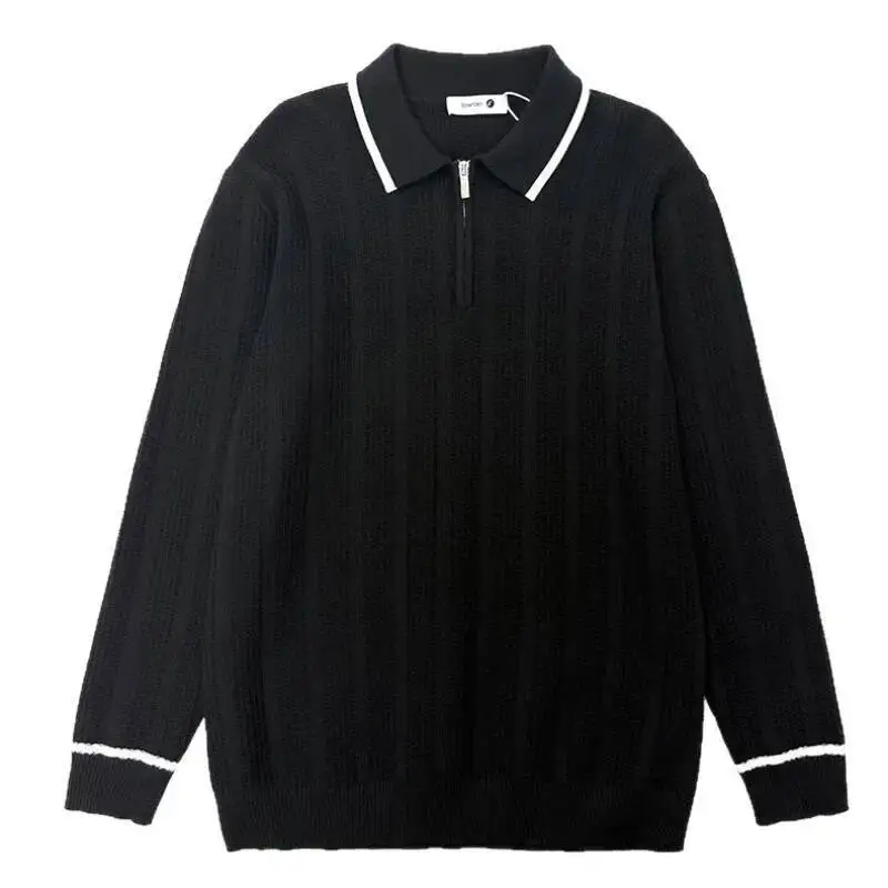 Man Sweater High Quality New Men's Retro Knitting Sweater Contrast Color Lapel Collar Comfortable Men's Knitted Pullover