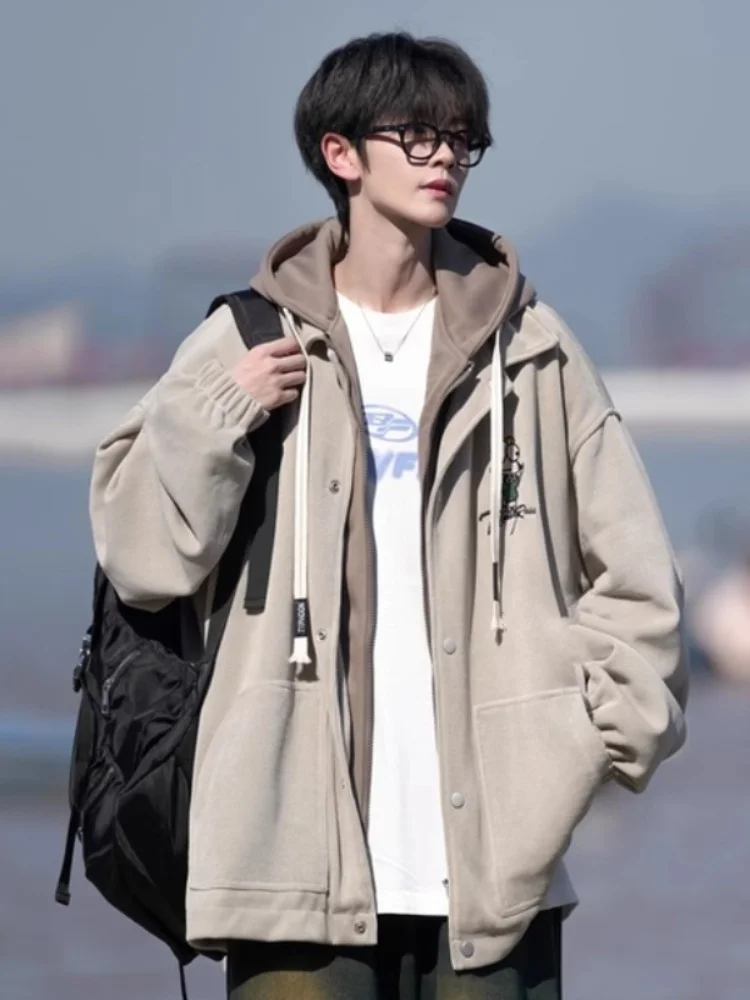 

Men's Baseball Jaet Cotton Padded Thi Warm Winter Coat Loose Casual Hooded Outerwear Youth Faion Anti-Wind Long Sve