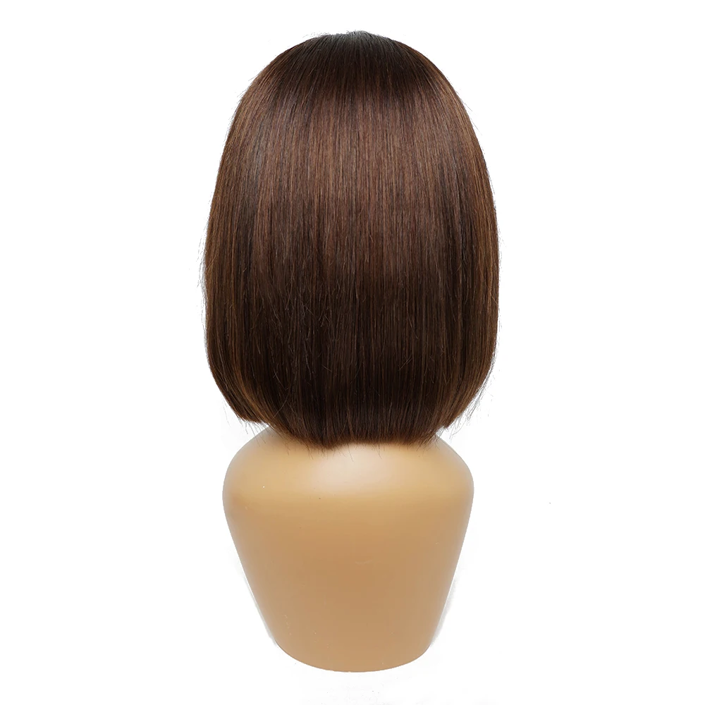 KissHair-curto Bob peruca, Remy indiano cabelo humano, reta extensão do cabelo, Front Lace, cor marrom escuro, #2, 4*4 perucas de renda